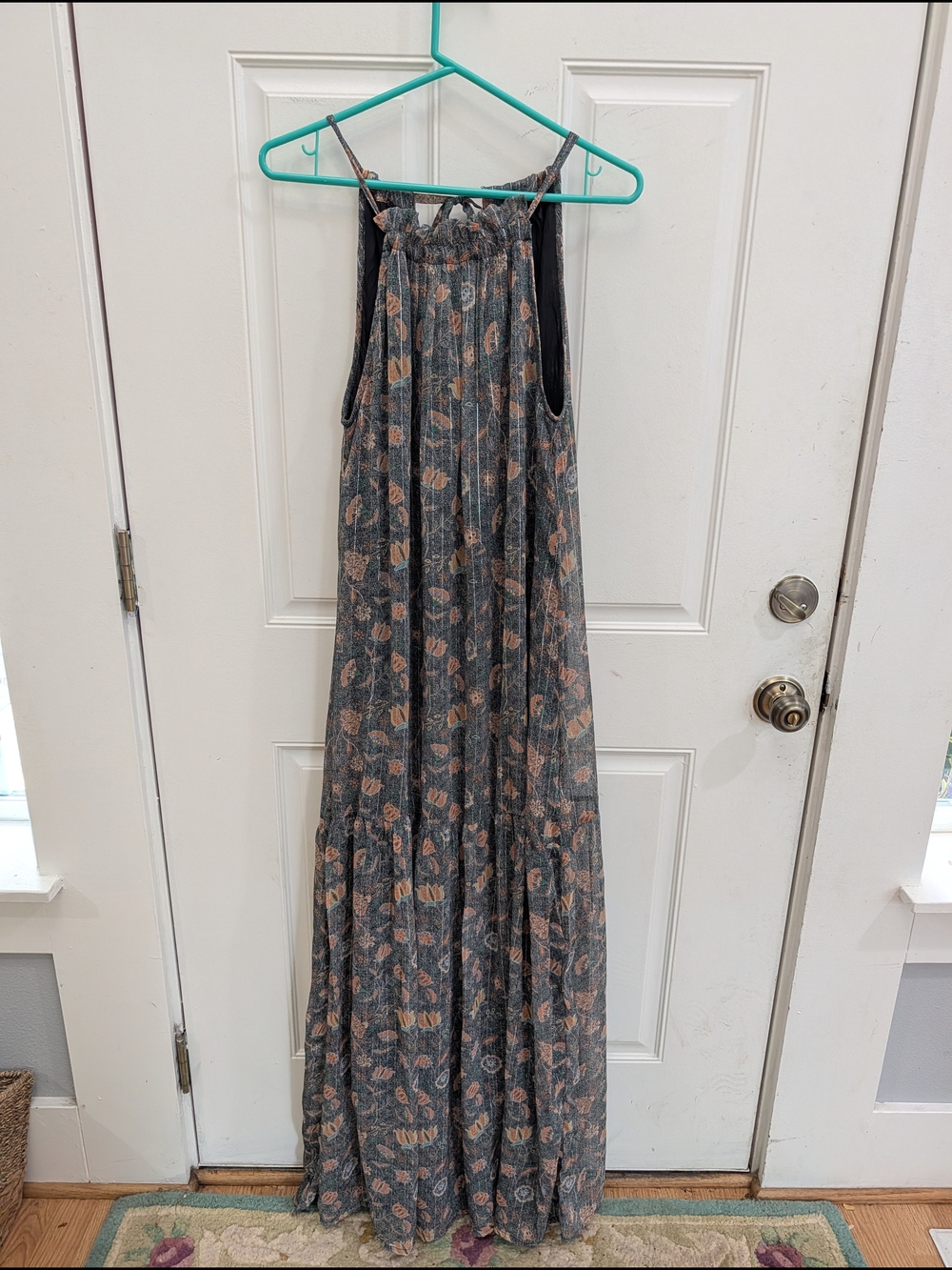 World Market Floral Maxi Dress With Silver Metallic Accents - Picture 2 of 5